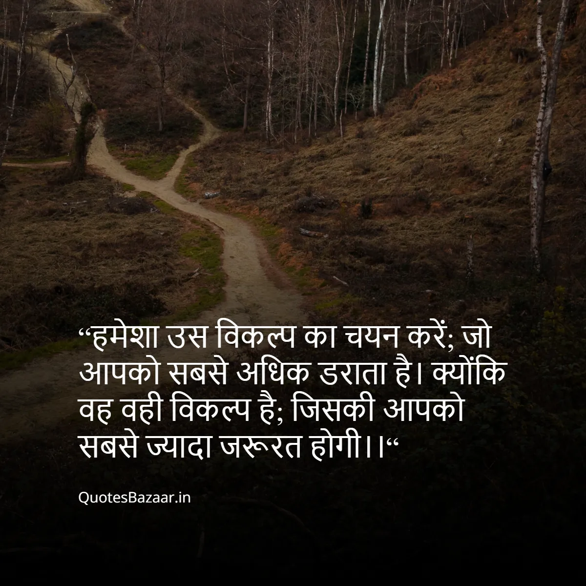 “हमेशा उस विकल्प का चयन करें;
जो आपको सबसे अधिक डराता है।
क्योंकि वह वही विकल्प है;
जिसकी आपको सबसे ज्यादा जरूरत होगी।।“